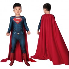 Kids Superman Jumpsuit Man of Steel Clark Kent Cosplay Costume With Superman Cloak